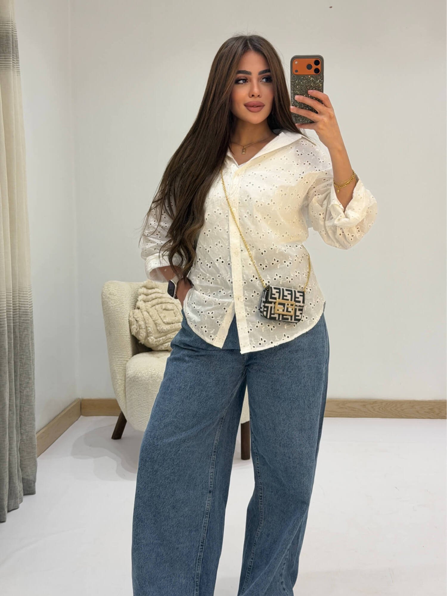 White Embroidered Linen Shirt