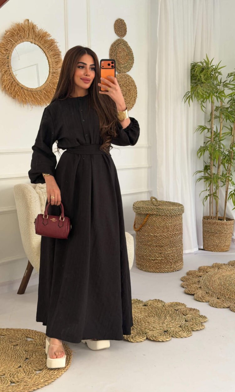 Linen Dress with Belt – Free Size
