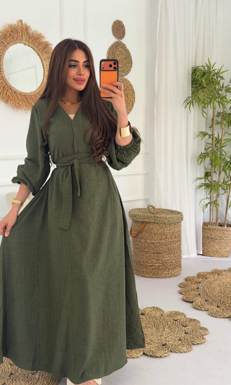 Linen Dress with Belt – Free Size