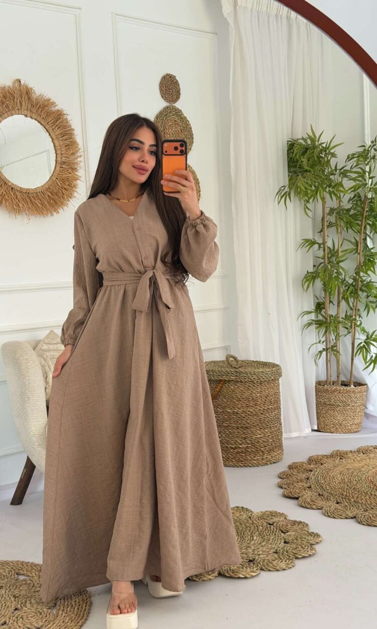 Linen Dress with Belt – Free Size