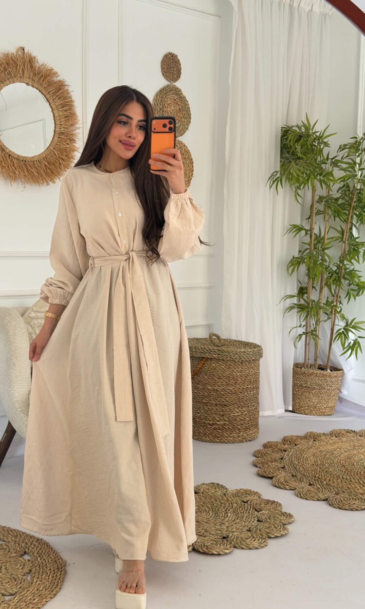 Linen Dress with Belt – Free Size