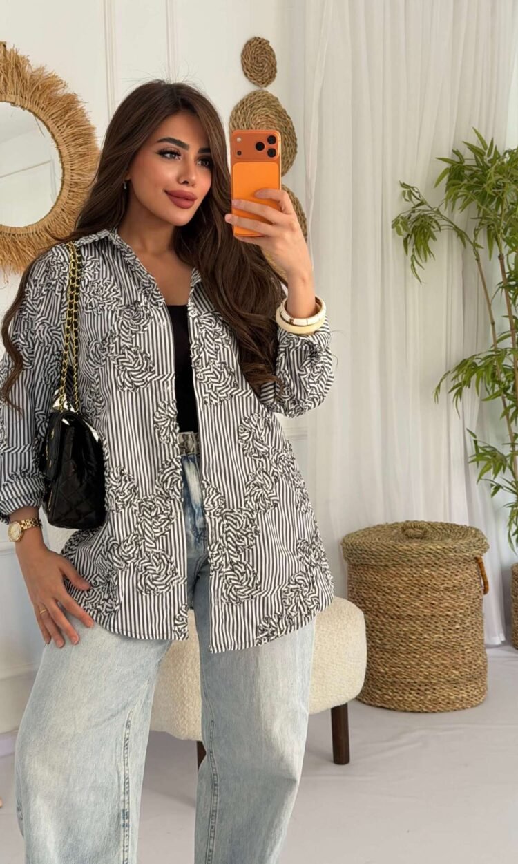 Striped Embroidered Shirt – Free Size
